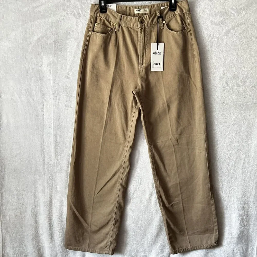 Oat New York High Rise Wide Leg Jeans Womens 8/29 Brown Tan